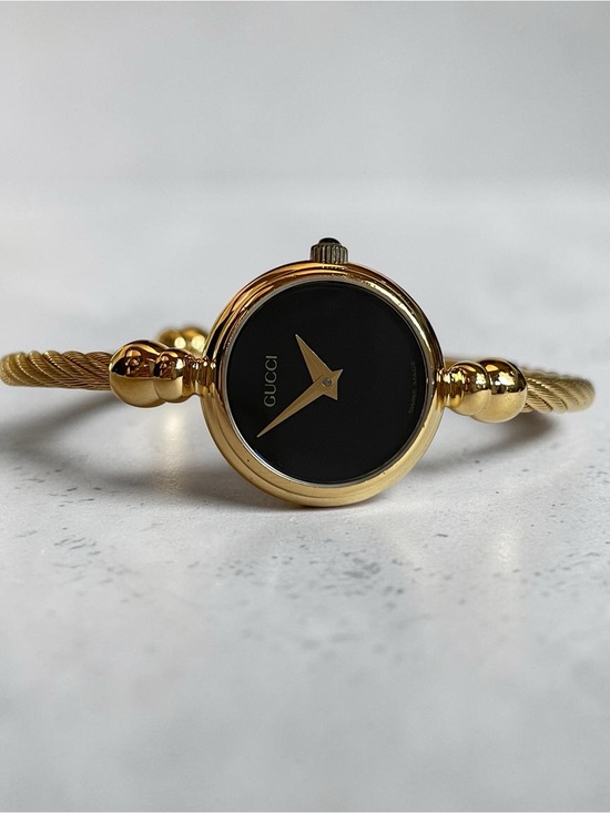 Gucci Accessories - Gucci Gold-Tone Bangle Watch with Black Dial